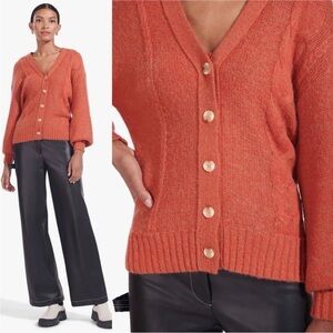 STAUD Blake Oversized Boyfriend Cardigan Size Small Rust Orange Wool Blend